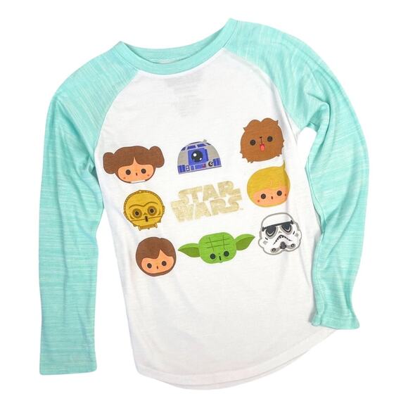 Star Wars Kids Tee L 10/12 Funko Pop Graphic Raglan Blue Baseball Shirt - Picture 1 of 7